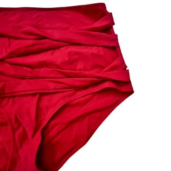 Solid Red Swimsuit Bottoms Swim Briefs Front Decorative Straps Detailing EUC 5XL - Picture 8 of 8